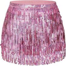 Halloween  Halloween Essentials  Party Limited Edition  Women's Belly Dance Scarf Skirt Sparkly Tassel Disco Outfits Sequin Wrap Rave Costumes Fringe Skirt - 粉色 - 查看 1
