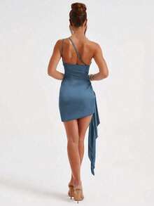 New Cross-Border Women's Clothing From Europe And America, Suitable For Bar Gatherings, Vacations, Sexy Strapless, Backless, Floating Straps, Black Fungus Edge Straps, Pleated Bag Skirt, Fashionable Slim Fit Sleeveless Dress, One Piece - 水鴨藍 - 查看 3