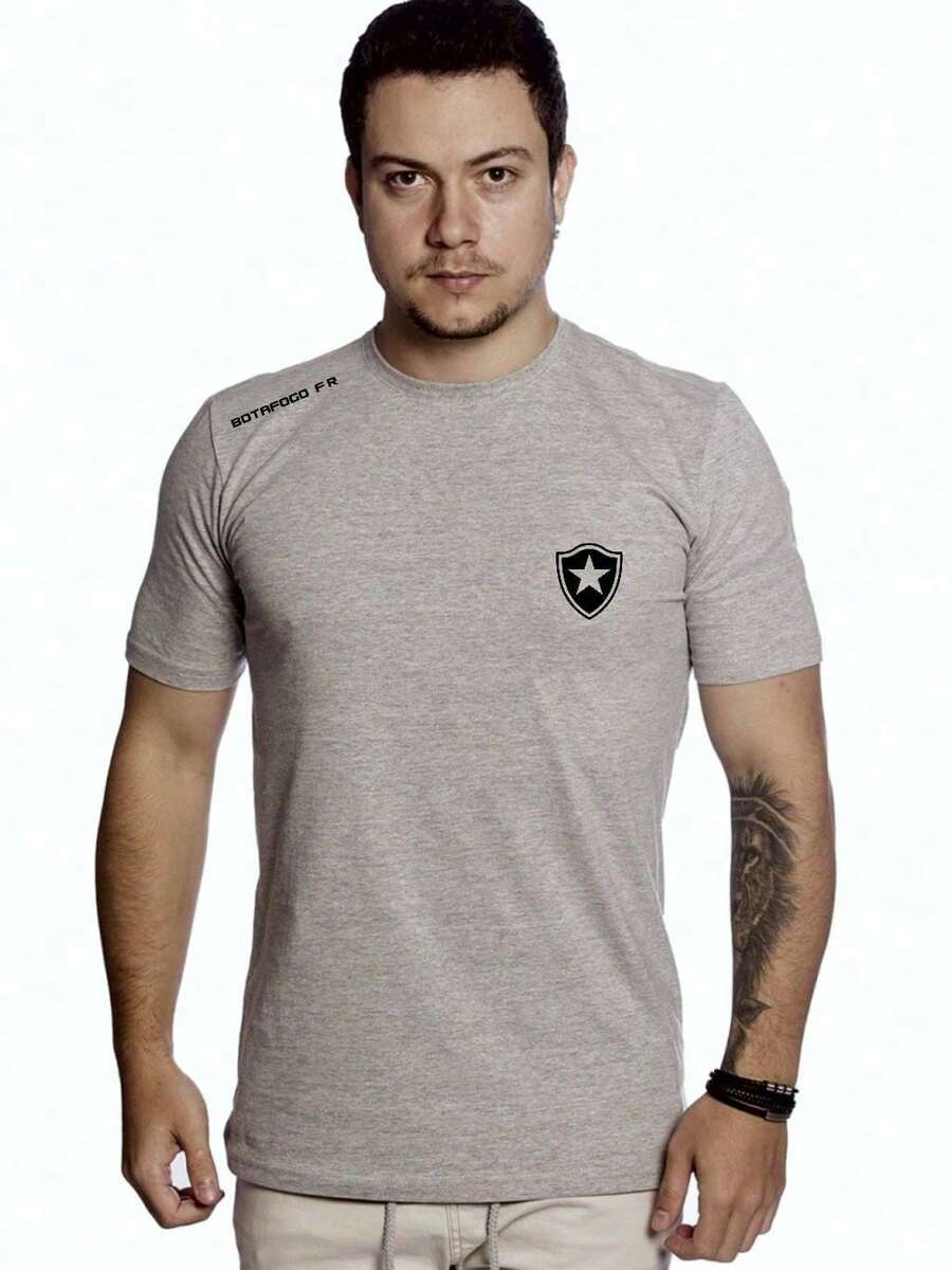 Camiseta Masculina Botafogo | Tecido 100% Algodão | Estilo Casual e Esportivo - Cinza - Visão 1
