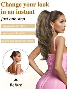 马尾辫接发，18 英寸波浪爪夹接发，适合女性，轻盈蓬松的合成纤维马尾辫假发，自然柔软，易于佩戴 - 彩色 - 查看 7