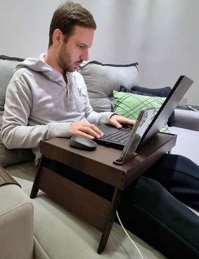 Mesa Apoio Notebook P/ Trabalhar Cama Colo Dobrável Com Suporte Para Celular