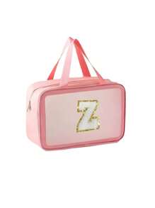 Transparent PVC Toiletry Bag Letters Makeup Bag Waterproof Travel Toiletry Bag Letter Zipper Waterproof Makeup Storage Bag Cosmetic Organizer Bag Organizing & Storage Portable Cosmetic Travel Bag Latter Print Travel Essentials For Holiday Vacation Bag For School Cruise Essentials Toiletry Bag For Women Wash Bag For Travel For Bathroom Large Capacity For Men For Women