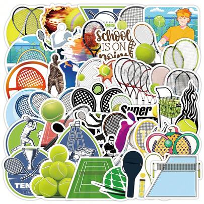 50pcs Sports Tennis Graffiti Stickers, Glossy PVC Self-Adhesive Decals, Can Be Stuck On Walls, Luggage, Diaries, Planners, Photo Albums, Phone Cases, Refrigerators, Cars, Helmets, Skateboards, Cups, Etc. To Add Aesthetic Appeal, Suitable For Adults And Teenagers