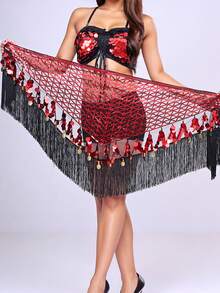 One Women's Belly Dance Hip Towel, A Triangular Coin-Embellished Hip Towel With Tassels And Sequins, Suitable For Music Festival Stage Performance Costumes And Accessories. - Multicolor - View 4