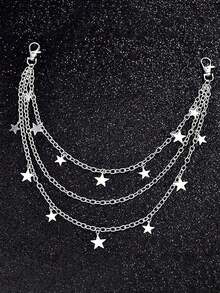 1pc Unisex Punk Style Fashion Waist Chain, Double Layer Pants Chain, Unique Metal Double Layer Chain, Hip Hop Skirt Accessory Pants Chain Summer, School - 銀色 - 查看 3