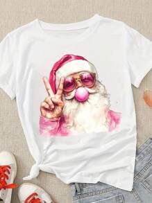 Funny Santa Claus Christmas Blowing Bubble With Sunglasses DIY Iron-On Heat Transfer Sticker Decal Patch, Suitable For T-Shirts, Sweatshirts, Fabric, Pillowcases, Canvas Bags And Clothing Decoration, Xmas Merry Christmas New Year Retro Holiday Party Decor, 10inch