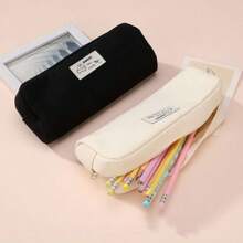 Estuche de lápices de lienzo de capa única, bolsa de papelería de gran capacidad, diseño minimalista de animales, adecuado para estudiantes de secundaria