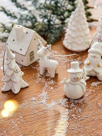 1 st keramisk julgransprydnad hängande miniatyrdekoration för julfest, julgran och snögran, julgran, kontorsbord, festfavör, högtidsfestlig heminredning rekvisita