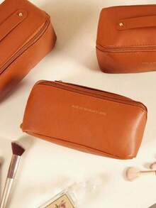 1pc Large Capacity Multi-Layer Compartment PU Waterproof Zipper Makeup Bag, Handheld Large Capacity PU Waterproof Makeup Case, Detachable Multi-Layer Makeup Organizer, Detachable Makeup Brush Bag, Portable Travel Lipstick Storage Bag, Toiletry Bag, Cosmetics & Skincare Storage Organizer, Suitable For Travel - Multicolor - View 7