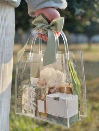 תיק יד PVC שקוף עבה 1 יחידות, תיק חוף PVC שקיות לשאת למסיבת חג, שקיות מתנה, שקיות לשאת שקופות לשימוש חוזר, שקיות קניות, שקיות מסיבה, שקיות לשאת יצירה, שקיות למזכרות למסיבה, תיק יד עם קופסת ממתקים למזכרת לחתונה, חג המולד, שקית מתנה ליל כל הקדושים, שקית למזכרת, לעטיפת מתנות לחתונה ויום הולדת (ללא סרט)