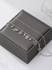 1pc Fashionable Gold Plated Double Layer Anklet, Summer Essential - Yellow Gold - View 6