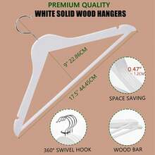 White Solid Wood Non-Slip Coat Hangers, High Quality Solid Wood Coat Rack, Thickened And Load-Bearing Without Deformation Non-Slip Groove Design, Collar Protection, Coat, Suit, Shirt, Light Luxury Wardrobe Storage Device