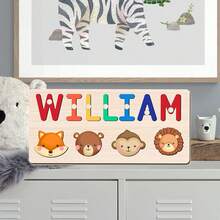 [Custom Puzzle] 1pc Personalized Name Puzzle, Wooden Name Puzzle With Animal Elements, Suitable As Christening, Birthday, Christmas, New Year Gift For Babies, Great 1st Birthday Present For Boys And Girls, Only Supports English Letters,Name Blocks,Custom Toy,Personalised Girls - Multicolor - View 10