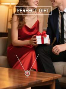 Folli Follie Necklace For Women Heart-Shaped Pendant Necklace With Moissanite Diamond On Chain, Cute Pink Crystal Heart Pendant Adjustable Charm Chain Necklace Jewelry Gifts For Women