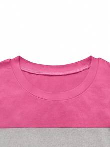 Striped Patchwork Print Sports Long Sleeve Top And Pants Set - Hot Pink - View 5