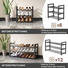 Expandable Shoe Rack, 3-Tier Adjustable Space Saving Narrow Shoe Organizer, Heavy Duty Metal Free Standing Storage For Entryway, Closet, Doorway (Black) - Tier 3 - View 4