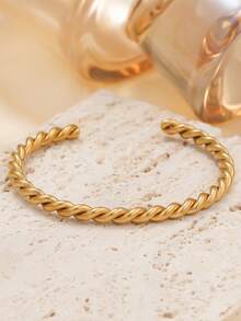 时尚优雅的扭曲不锈钢女士手链，适合多种场合，可堆叠，也适合作为送给朋友的礼物 - 金黃色 - 查看 13