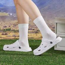 男女通用透气镂空凉鞋，一脚蹬沙滩拖鞋，夏季轻便 EVA 泡沫木屐 - 白色 - 查看 6