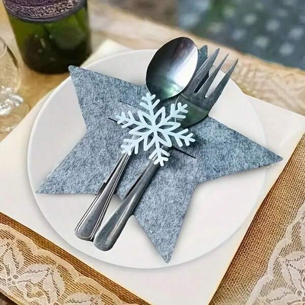 Set di posate decorato con stelle, 12 pezzi, porta posate a forma di fiocco di neve per decorazione tavola natalizia, decorazioni per tavola festiva, accessori per feste natalizie