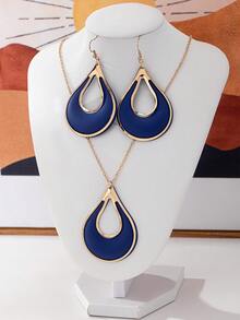 Bộ 3 món trang sức vòng cổ và khuyên tai kim loại hình giọt nước tối giản, thiết kế thanh lịch dành cho nữ - Đỏ - Xem 8