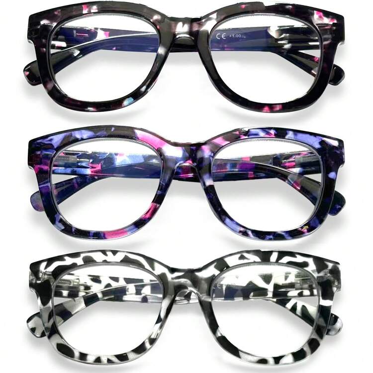 3 Pack Oprah Style Reading Glasses Blue Light Blocking Computer Readers Fashion Quality With Spring Hinge Eyeglasses For Women - 混合顏色 - 查看 8