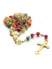 1件复古简约彩色串珠十字架吊坠项链，男女通用 - 彩色 - 查看 3