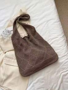 Damska torba na ramię z dzianiny Hollow Knitted, prosta torebka szydełkowa, lekka, swobodna, pusta, szydełkowana torba w stylu wakacyjnym dla nastolatek, idealna na studia, na zewnątrz, w podróż, na wycieczki, na wakacje, na plażę, na ramię, na zakupy