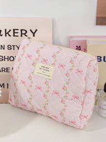 1 件/3 件可爱粉色花卉化妆包可爱蝴蝶结印花化妆品收纳包柔软面料化妆收纳包泡沫绗缝化妆包时尚粉色条纹印花化妆包大容量旅行洗漱包便携式化妆手提包拉链旅行必需品收纳包休闲化妆手拿包 - 粉色 - 查看 10