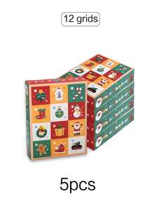 5 piezas Caja de regalo de Navidad, Calendario de Adviento de 24 días, Diseño creativo de 12 y 24 cuadrículas, Caja de embalaje de regalo para crear ambiente navideño, Experiencia interactiva de desempaquetar, Caja de regalo de Nochebuena, Adecuado para decoración de fiesta de Navidad y escenarios de entrega de regalos