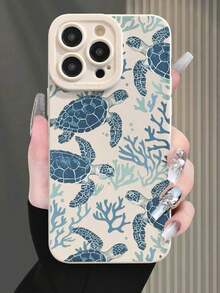 Summer Phone Case Blue Phone Case Turtle Painted Beige Tech Feel Perforated Painted Simple Shockproof Thick Phone Protective Case Printed Compatible With IPhone Phone 11, Phone 12p, Xs.Xr /78p. 78ges2, Applicable For A134g A22 A21s A514g A52 S22 Ultra A335g, Waterproof Anti-Fall Scratch Resistant,Suitable For IPhone 17 Air - 白色 - 查看 2