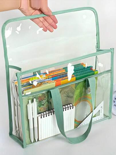 Large Capacity, Portable, Transparent And Waterproof Document Bag Made Of Self-Adhesive PVC Material With Expandable Design. Suitable For Various Occasions, Can Be Used To Store Office Supplies, Books, Cosmetics, Skincare Products And Other Items; Whether It's Teacher's Day, Mother's Day, Easter, Christmas, Halloween, Or Back To School Season, It's An Ideal Choice. Large Capacity Portable Transparent Waterproof Document Bag; Expandable Document Storage Bag; PVC Self-Adhesive Document Bag.