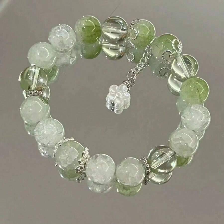 Freesia And Lemon Floral Bracelet, Super Fairy And Skin-Whitening Green Floral Beaded Bracelet, Best Friend And Student Jewelry - 薄荷綠 - 查看 1