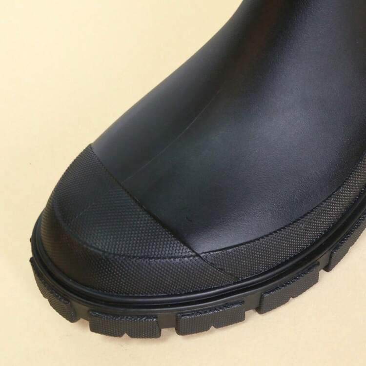 DangDing 女士时尚百搭休闲弹性纹理鞋底厚底军靴、切尔西靴、踝靴、防水雨靴，适合户外、花园、徒步旅行、工作 - 黑色 - 查看 6