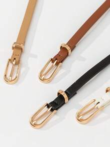 女士经典PU皮革细腰带套装 - 纯色搭扣可调节腰带，适合S码裤子、连衣裙、休闲装和办公室派对服装，必备衣橱配饰