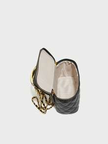New Classic Versatile Solid Color Square Box Bag, Quilted Square Bag, Handbag, Cherry Pendant Decor Design, Zipper Closure Shoulder Bag, Metal Buckle Decor Shoulder Bag, Suitable For Travel, Shopping, Party And Date. - Black - View 6