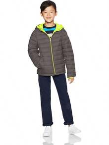 Essentials Chamarra acolchada ligera, resistente al agua y plegable para niños - Gris - Ver 2