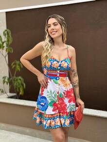 AYLA SOPHISTICATED SHORT DRESS - Red and White - View 4