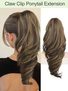 马尾辫接发，18 英寸波浪爪夹接发，适合女性，轻盈蓬松的合成纤维马尾辫假发，自然柔软，易于佩戴 - 彩色 - 查看 14