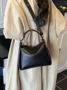 Women's Handbag, Fashion Minimalist Business Casual Tote Bag, Elegant Shoulder Bag, Black Bucket Bag - Black - View 8