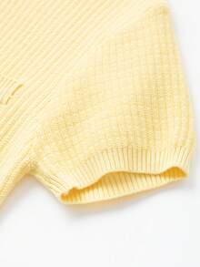 Casual Solid Color Single-Breasted Knit Cardigan - Yellow - View 4