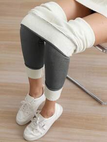 3pcs Women's Thermal Lined High Waist Tummy Control Outdoor Leggings, Solid Color Casual Thermal Pants For Winter,Fleece - Multicolor - View 5