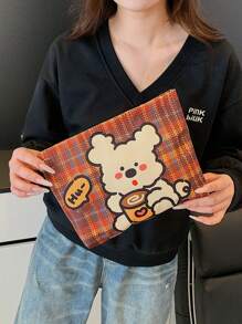 可爱卡通印花化妆包复合面料化妆包唯美女士手提包钱包收纳化妆包女生行李旅行收纳包可爱收纳包学生返校开学季必备格子 - 彩色 - 查看 4