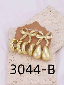 8/10/18件套海星、贝壳、蝴蝶结、水滴、耳钉、扭纹C形耳环套装，海洋风耳环，适合作为礼物送给家人、朋友，也适合节日、夏季海滩派对以及女士日常佩戴。 - 金黃色 - 查看 10