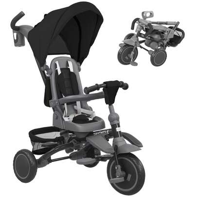aosom AIYAPLAY 6 in 1 Triciclo Passeggino Bici per Bambini 1-5 Anni Fino 25Kg, Triciclo Pieghevole con Sedile Girevole Fronte Mamma o Strada, Cappottina, Maniglione, Borsa, Ruote e Cintura a 5 Punti, Nero