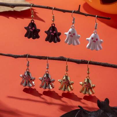 1 对/4 对趣味深色可爱金属鬼形耳环，适合女性、万圣节派对、日常佩戴、送给朋友的生日礼物