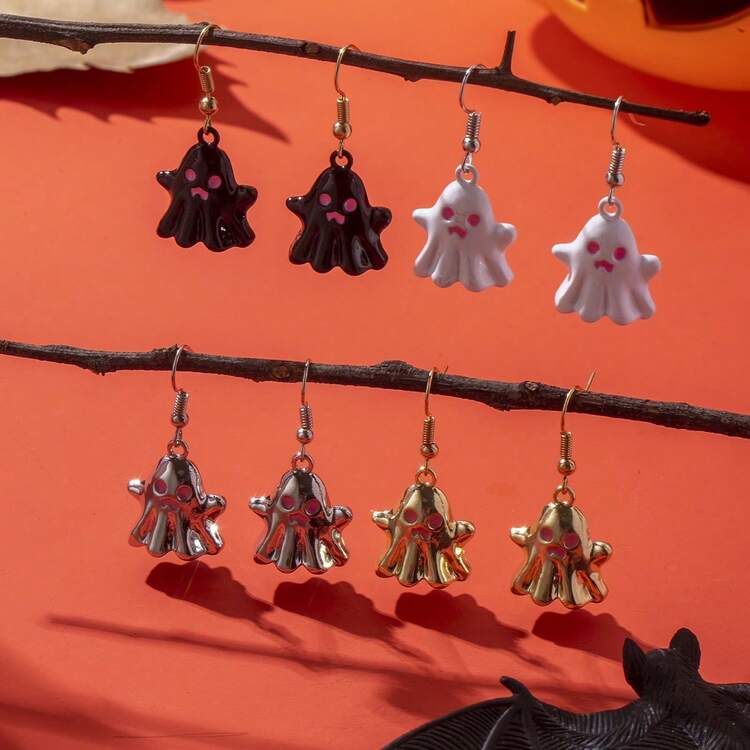 1 对/4 对趣味深色可爱金属鬼形耳环，适合女性、万圣节派对、日常佩戴、送给朋友的生日礼物 - 幽靈 - 查看 1