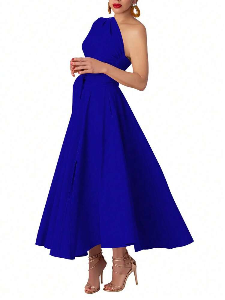 Plus Size Solid Color Knit Fabric Criss-Cross Casual Dress - Blue - View 4