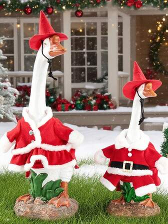 1 set julgåsdräkt för verandan, röd jultomtegåsdräkt, 2 storlekar, roliga vinterkläder för trädgårdsgås, för utomhusbruk, utomhusstaty, uteplats, gård, trädgård, juldekorationer