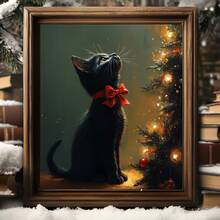 1pc Canvas Wall Art, Framed Wall Decor, Vintage Christmas Theme, Christmas Tree Kitten, Holiday Home Decor, Christmas Cat Lover Gift, Cat Wall Decor, Christmas Animal Decor, Christmas Decoration, Christmas Poster, Winter Decor, Christmas Bathroom Decor, Christmas Home Decor, Room Decor, Dorm Decor, Bedroom Decor, Living Room Decor, Office Decor, Dining Room Decor - Multicolor - View 11