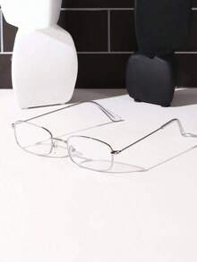 1pc Small Square Frame Glasses Frame For Women With Small Faces, Narrow Gold-Rimmed Gold-Rimmed Ultra-Light White Copper Rectangular Glasses Clear Glasses Accessories - Bạc - Xem 6